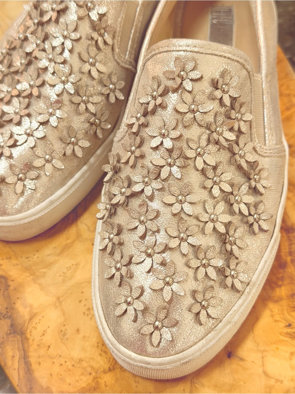 INC International Concepts Champagne Floral Slip-On Mules